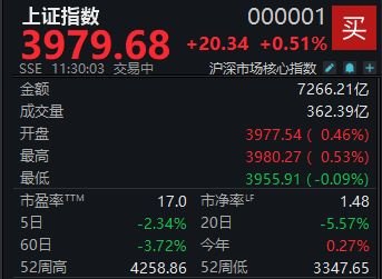 A股震荡反弹，沪指半日涨0.51%